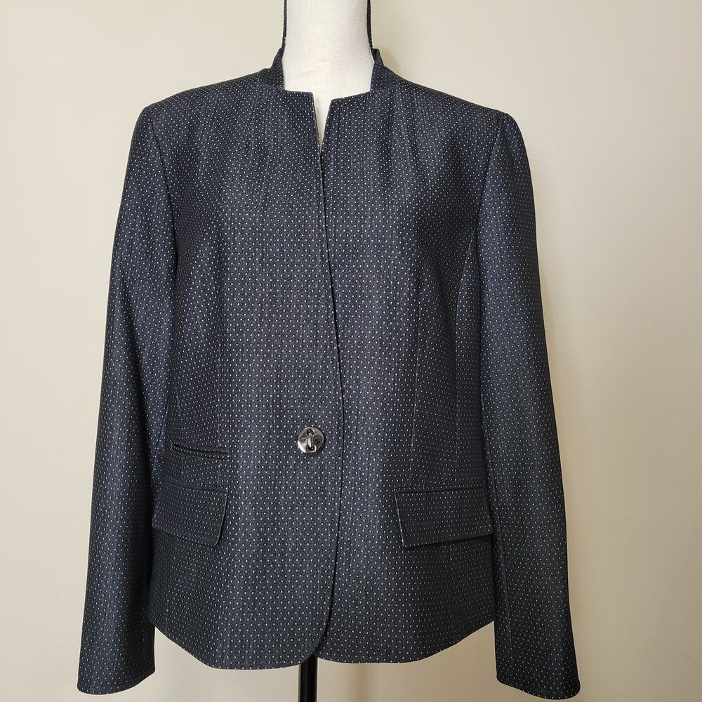 Nipon Boutique Kasper 14 Single Breasted 1 Button Suit Jacket Pockets Lined Blk